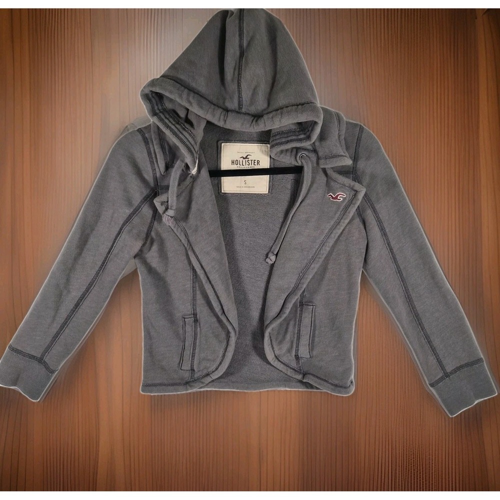 2000s Hollister Women's Small Gray Cropped Open Front Hoodie Jacket